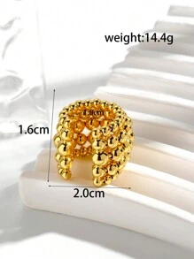 1副簡約時尚多功能歐美風格金屬珠子和仿珍珠細節c形別緻耳夾 - 金黃色 - 查看 2