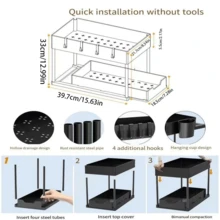 1 Set Double Layer Plastic And Baking Paint Tubes Storage Shelf, Modern Style Black Rectangular Rack With Removable Water Tray For Kitchen And Bathroom Use - Black - View 6