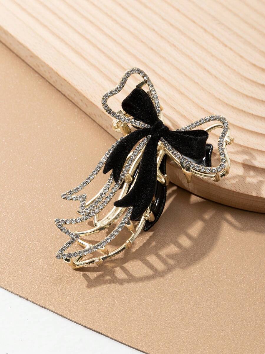 1入組絨面貝殼花結髮爪女士配飾,鑲有鑽石,非常適合秋冬季節 - 彩色 - 查看 1