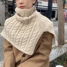 1 件裝女裝 2023 年新款米色針織披肩戶外保暖圍巾冬季時尚配件 - 米色 - 查看 4