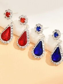 3 件/套紅色新款時尚奢華水晶寶石吊墜項鍊和耳環女式,適合日常佩戴