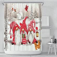 Bộ 4 tấm rèm tắm hình ông già Noel lùn Scandinavia Giáng sinh, nắp bồn cầu, thảm chống trượt, thảm trải sàn, thảm trải sàn phòng tắm, rèm tắm bằng vải polyester có móc treo, trang trí phòng tắm Giáng sinh - Nhiều màu - Xem 6