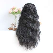 黑色長卷曲波浪式蕾絲頭套假髮24英寸合成蕾絲頭套假髮,適用於女性自然髮際,防熱纖維柔軟蕾絲頭套日常假髮 - 黑色 - 查看 6