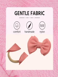 1 件女嬰彈性軟結頭帶-蝴蝶結新生兒嬰兒髮帶-嬰兒幼兒兒童髮飾 - 粉色 - 查看 3