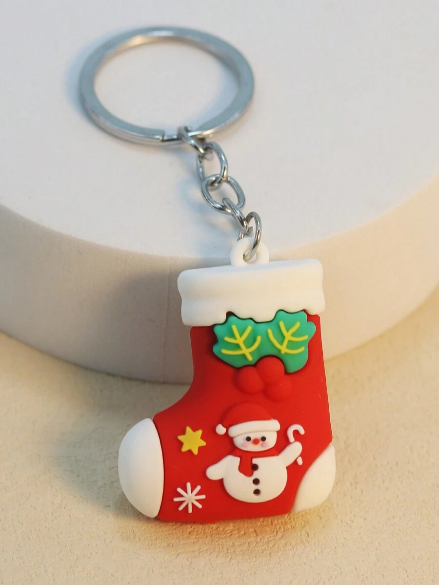 1 件男女通用紅色聖誕襪形狀卡通禮物鑰匙圈可愛的聖誕和新年禮物配件,非常適合聖誕裝飾