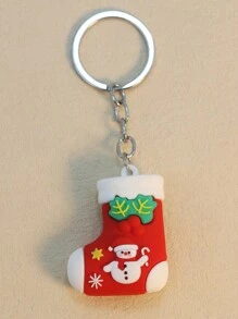 1 件男女通用紅色聖誕襪形狀卡通禮物鑰匙圈可愛的聖誕和新年禮物配件,非常適合聖誕裝飾
