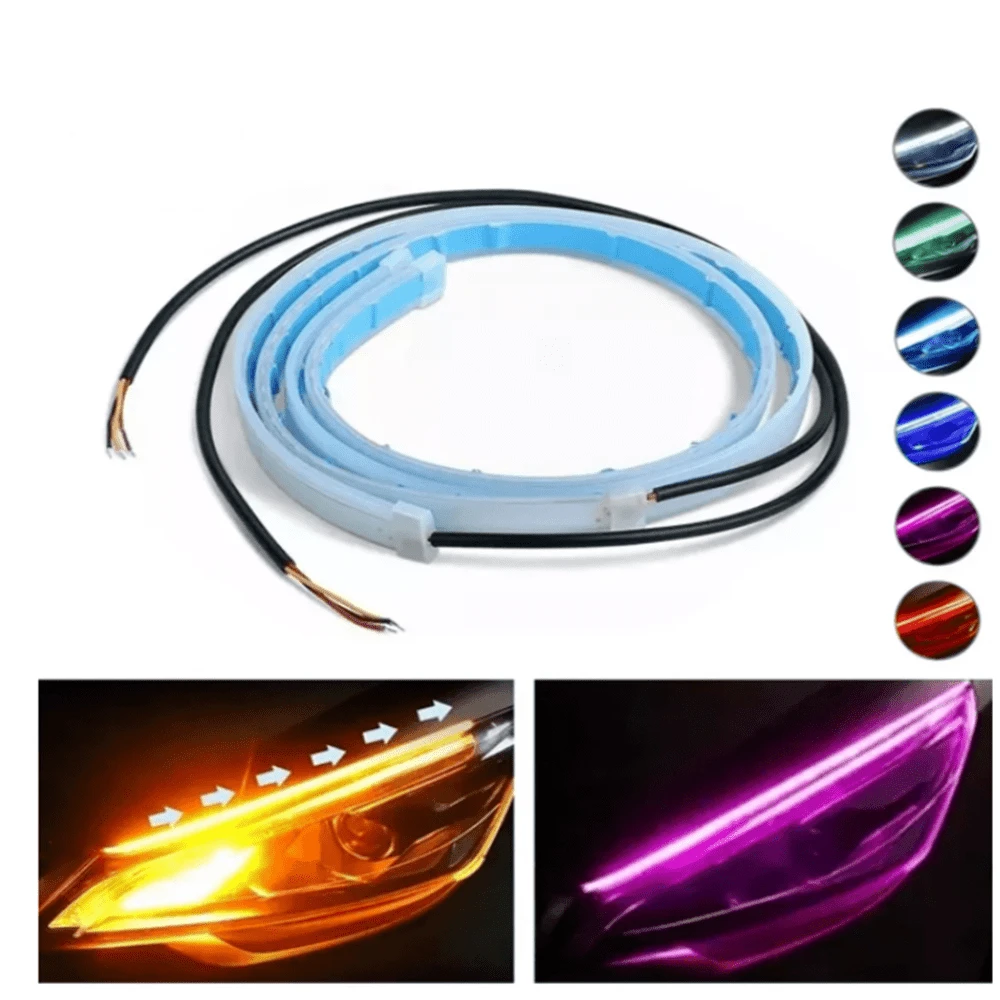 2 Pair LED Strip Drl Flexible Directional Sequential Auto 30cm/60cm - Pink/Yellow - View 1
