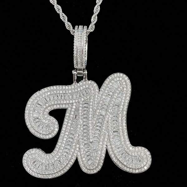 DUBSS 1 Pieza De Collar Con Inicial Helada Para Mujer, Colgante De Una Sola Letra, Circonia Cúbica Chapada, Joyería De Cobre Hip Hop