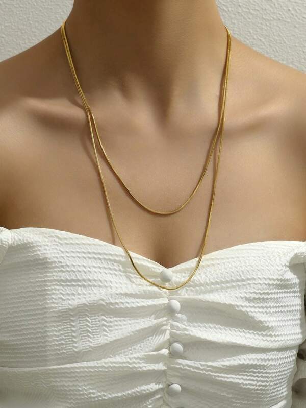 1 Peça Colar de Corrente de Osso de Cobra Dourado de Aço Inoxidável Elegante, Colar Longo Básico em Camadas, Adequado para Uso Diário e Festivo de Mulheres
