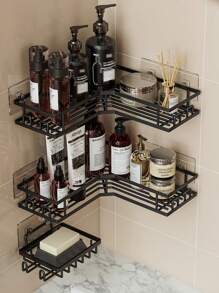3Pcs Stainless Steel Bathroom Storage Rack Set, Corner Shower Caddy, Wall Mounted Adhesive Shower Organizer, Shower Gel Shampoo Soap Holder Home Bathroom Decor Bathroom Accessories Bathroom Organizer Fall Decor Back To School