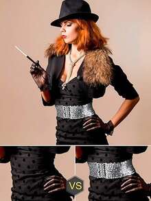 1 Miếng Của phụ nữ Rộng Sáng bóng Eo Thắt lưng Với Dây đeo đàn hồi , Kim sa Nút kim loại Thắt lưng - Bạc - Xem 5