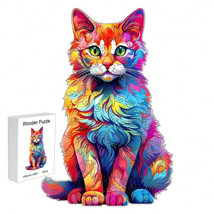 Adults' Stress Relief Colorful Cat Animal Shaped Wooden Jigsaw Puzzle, And Unique Birthday/Christmas Gift Puzzle,Puzzles,Christmas,Christmas,Puzzle,Cat,Puzzle,Puzzles,Puzzles For Adults