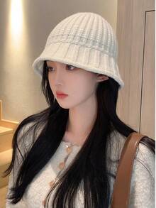 1pc Women's Knitted Beanie Hat With Vertical Stripes And Twisted Rope Design, Casual Bucket Hat Suitable For Daily Wear In Autumn/winter Season - Beige - View 3