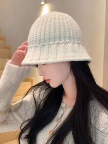 1pc Women's Knitted Beanie Hat With Vertical Stripes And Twisted Rope Design, Casual Bucket Hat Suitable For Daily Wear In Autumn/winter Season - Beige - View 4