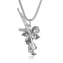 SeuSuk Men's Unique Stylish Fashionable Cool Hiphop Punk Rock Angel Machine Gun Pendant Necklace Gift - Gold - View 1