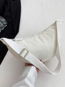 Women's Simple Casual Solid Color Crescent Shoulder Bag - White - View 6