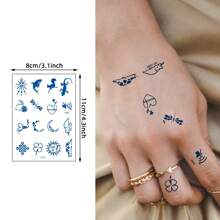 6入組草本手指暫時性紋身貼紙,防水、防汗,可長效貼約14天 - 彩色 - 查看 4