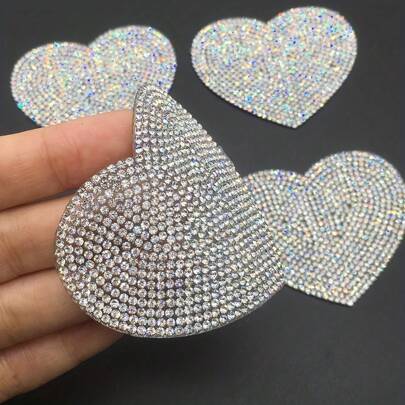 1pc Sparkling Rhinestone Heart Shape Patches, Applique, Iron On Patches For Clothing, Hats, Bags Decoration Valentine's Day Valentines Summer, School