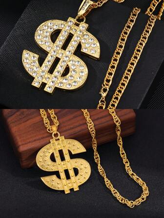 Men's Dollar Sign Pendant Necklace Money Dollar Chain Necklace