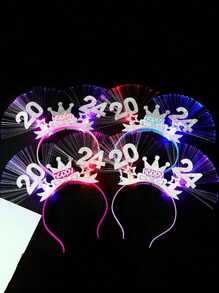 1PC 2024 Happy New Year Crowned Head Band New Year Decorative Gift Headwear Sparkling Hair Ornament, Random Colors, Suitable for Party and Carnival - Multicolor - View 3