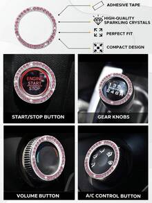 10 件汽车毛绒套装、后视镜装饰骰子、防溢镶钻汽车杯垫、镶钻一键启动环。 - 粉色 - 查看 7