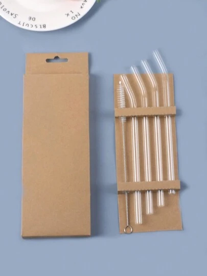 Bộ ống hút thủy tinh trong suốt có thể tái sử dụng kèm cọ vệ sinh, chịu nhiệt dùng cho đồ uống, trà sữa, cốc nước, đồ dùng học tập