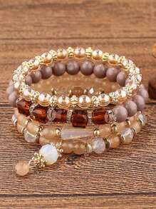 4 cái/bộ Châu Âu và Châu Mỹ Phong cách Đúng mốt Đơn giản , Cao quý Và Thanh lịch Nhiều lớp Hoa hồng Tua Ly Vòng tay cườm Đối với Quý cô , Lý tưởng Ngày lễ tình nhân Qủa tặng - B0054S - Xem 4