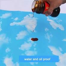 1捲藍色風景紋接觸紙，防水自粘式PVC壁紙，適用於廚房天花板、臥室、浴室裝飾，可拆卸牆貼