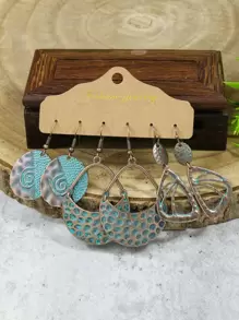 HANQI 12 对复古波西米亚青铜耳环套装，几何不对称向日葵和流苏设计，饰有木叶，适合女性工作、仪式、主题、旅行、摄影和日常佩戴情人节、妈妈、母亲、母亲节、礼物 - 彩色 - 查看 2