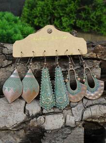 HANQI 12 对复古波西米亚青铜耳环套装，几何不对称向日葵和流苏设计，饰有木叶，适合女性工作、仪式、主题、旅行、摄影和日常佩戴情人节、妈妈、母亲、母亲节、礼物 - 彩色 - 查看 15