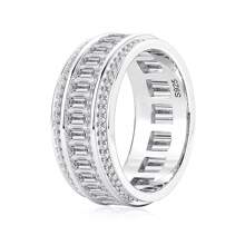 XUJIA 1pc 9mm Multi-Diamond Wedding Ring, Unisex 925 Sterling Silver Couple Ring, Inlaid With 2pcs 4mm Emerald And 1mm Round Cut Cubic Zirconia, Eternity Ring, Women's Engagement Ring - Silver - View 7