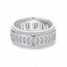 XUJIA 1pc 9mm Multi-Diamond Wedding Ring, Unisex 925 Sterling Silver Couple Ring, Inlaid With 2pcs 4mm Emerald And 1mm Round Cut Cubic Zirconia, Eternity Ring, Women's Engagement Ring - Silver - View 8