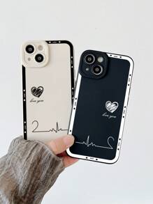 1對情侶之心電波印花眼睛圖案哑光黑白手機殼，適用於iPhone - 彩色 - 查看 3