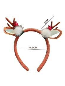 1入女士多彩紅色漿果毛絨咖啡色鹿角聖誕頭箍,適用於聖誕派對、表演和裝扮 - 彩色 - 查看 4