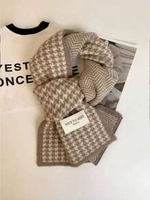 1條卡其色格紋圍巾,針織,保暖,雙層,可愛,厚實,優美的頸部保暖器,適合女孩和年輕人 - 卡其色 - 查看 1