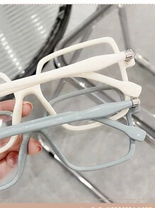 1 件新款素色街頭時尚方形鏡框女用透明鏡片眼鏡 - 無色 - 查看 3