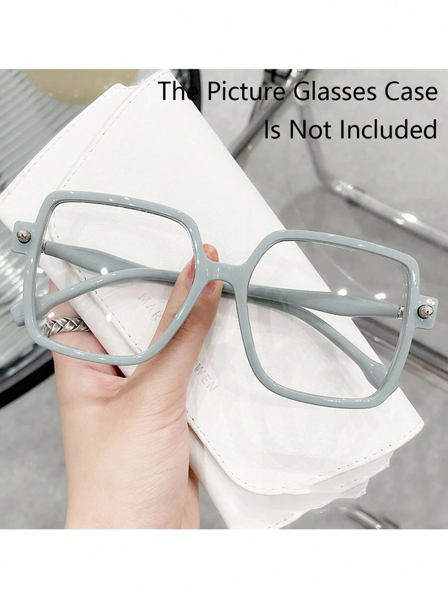 1 件新款素色街頭時尚方形鏡框女用透明鏡片眼鏡 - 無色 - 查看 1