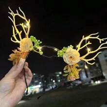 聖誕節花仙子鹿角發光頭帶 - 彩色 - 查看 4