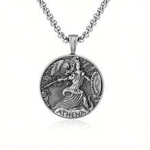 Greek Mythology Mint Goddess Athena Pendant Men's Retro Style Titanium Steel Hip Hop Necklace Pendant - Antique Silver - View 5