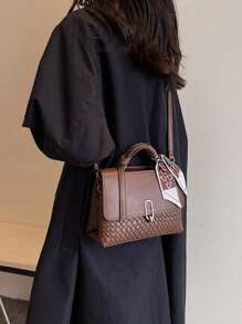 大容量女包秋冬新品通勤手提包配金属丝巾元素-适合购物、手提、斜挎、肩背 - 咖啡棕 - 查看 3