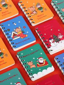 1pc Random Christmas Spiral Notebook, Stationery Memo Pad - Multicolor - View 7