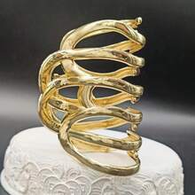 1入組女士金屬幾何紋理波浪合金髮夾，適用於馬尾、髮夾，時尚髮飾，適用於日常使用 - 金色 - 查看 5