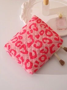 粉紅色豹紋印花雙面圖案大容量化妝包,鑽石形拉鍊,可攜式旅行收納袋 - 彩色 - 查看 3