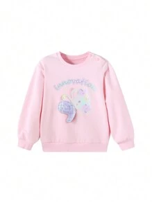 Annil Áo nỉ dài tay cổ tròn cho bé gái, thích hợp mặc mùa xuân và mùa thu, kiểu dáng rộng rãi cho trẻ nhỏ. - Hồng - Xem 1