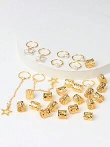 29pcs Gold-Colored Faux Pearl & Butterfly Mixed-Style Hair Loops, Ladies/Girls' Dressing Accessory Boho Hair Clips Claw Clips Hair Claws Hair Barrettes