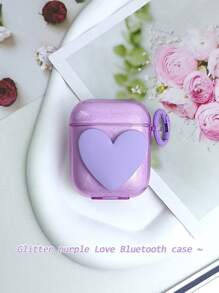 Glitter Pink Heart Shape Earphone Case Compatible With Apple AirPods - Purple - View 4