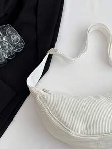 Women's Simple Casual Solid Color Crescent Shoulder Bag - White - View 9