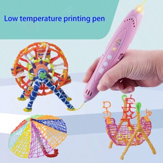 圣诞装饰粉色-Pcl 低温 3D 打印笔（带 3 种颜色的 236 英寸耗材）、USB 可充电无线涂鸦工具，适用于学生手工艺品、女孩、儿童、圣诞礼物（剪刀、耗材和其他配件的颜色将随机发送）