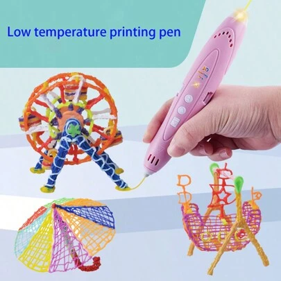 Bolígrafo de impresión 3D de baja temperatura en color rosa (con 236 pulgadas de consumibles en 3 colores), herramienta inalámbrica recargable por USB para garabatear, para estudiantes, manualidades, niñas, niños, regalo de Navidad (el color de las tijeras, consumibles y otros accesorios se enviarán al azar)