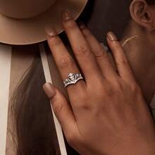 1個bamoer 925銀細緻皇冠戒指,閃亮的心形指環,適用於女性婚禮訂婚精細珠寶新娘珠寶 - 銀色 - 查看 2